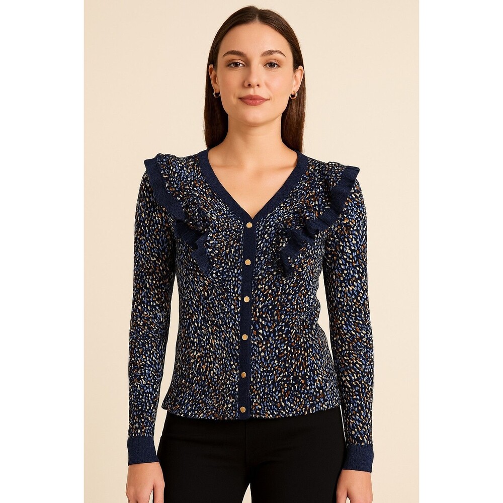 Belldini Women's Black Label Ruffled Shoulder Button-Front Top Size S